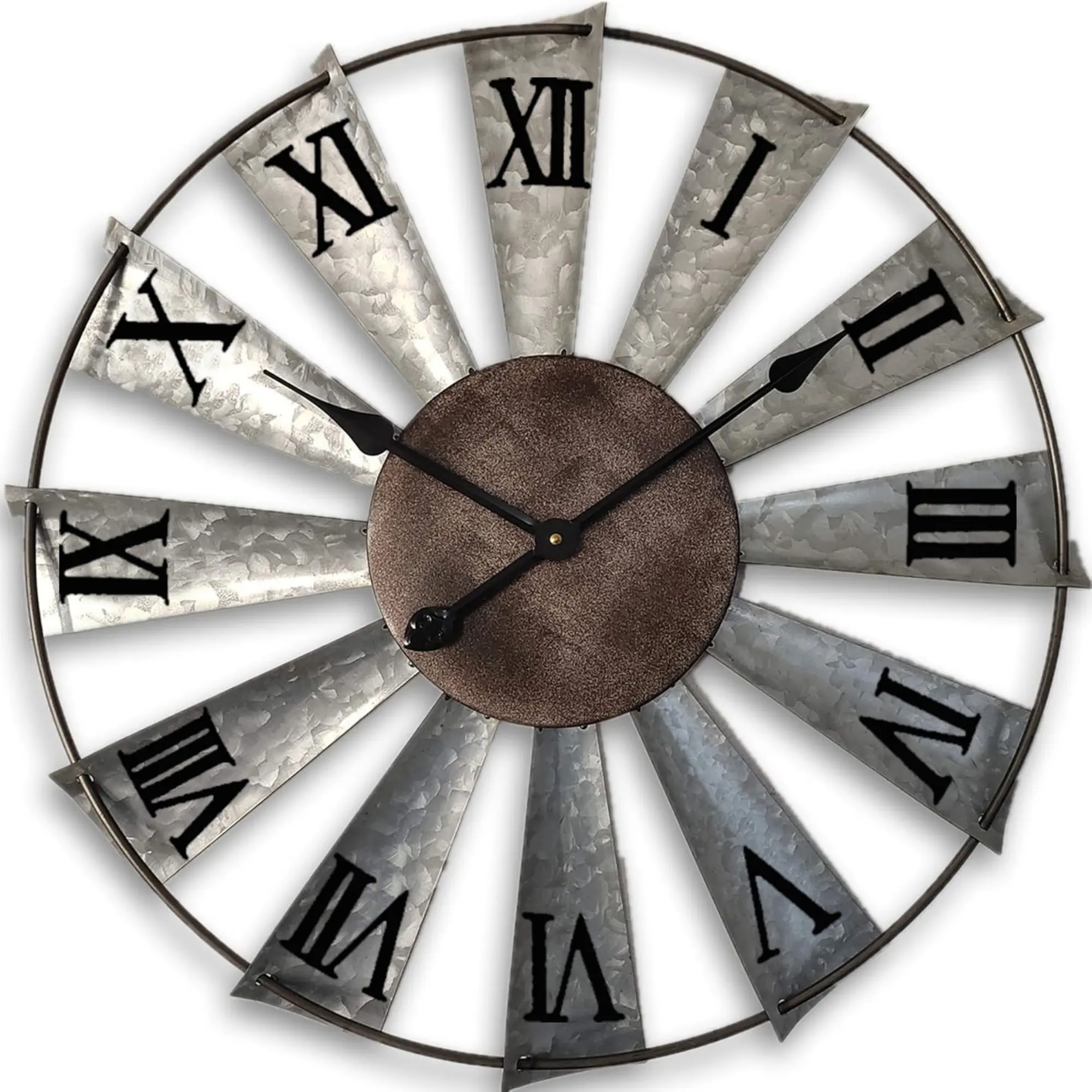 24 inch Oversized Windmill Distressed Metal Wall Clock Rustic Farmhouse Decor, Large Decorative Clocks with Roman Numerals