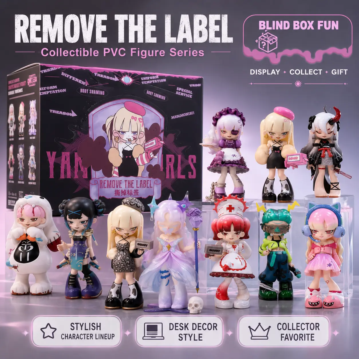 【Yandere Girl 】Label-Removal Art Toy - Classic Anime Figure, Kawaii Desk Decor, Mystery Blind Box Stress Relief Toy for Hobby Enthusiasts rubber ball band glitter Italian Brainrot Squishy Set Metal Fusion BeyBattle with Launchers Cat Cute Paw Mochi