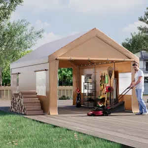 10x20ft, Car Canopy Portable Garage, Heavy Duty Car Port with Roll-up Ventilated Windows, UV Resistant Waterproof All-Season Tarp for Car, Boat and Emergency Shelter, White/ Black/ Yellow