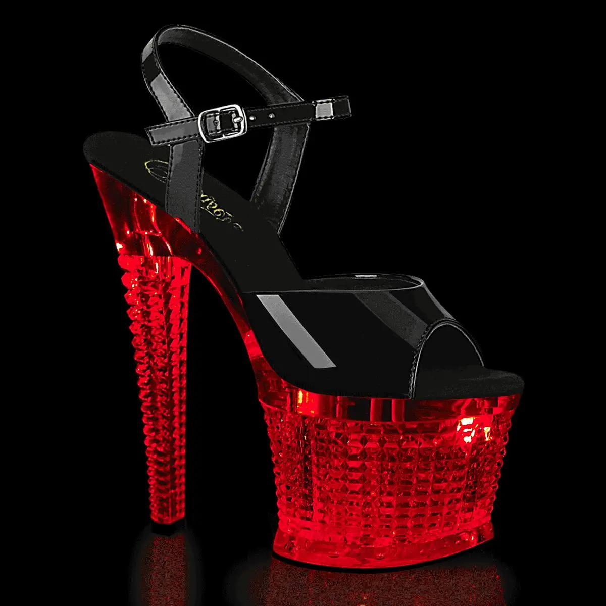 Pleaser Women's Flashdance-709SPEC Statement High Heels, 7" Ankle Strap Sandals with 3" Textured Platform and USB LED Disco Lights
