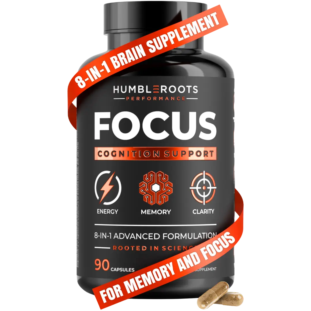 FOCUS by HUMBLEROOTS | 8-IN-1 All-Natural Nootropic Formula | Powerful Brain Support Supplement for Energy, Memory, & Clarity | Organic Lion's Mane & Rhodiola | Cognizin Citicoline & CognatiQ | Caffeine & L-Theanine | Huperzine-A & Vitamin B12