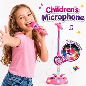 Upgraded Brand-New Children's Musical Toy Microphone with Sturdy Durable Base, Colorful LED Lights, Type-C Smartphone Connection - K-Pop Themed Role-Playing & Music Education Toy for Boys & Girls