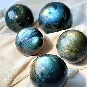 1pc Handcrafted Labradorite Crystal Sphere, Natural Crystals, Hand Selected Crystals - Polished Gemstone Ball for Home Decor, Collectible Figurines - Indoor Use, No Power Required - Iridescent Healing Stone Display Piece, Assorted Sizes
