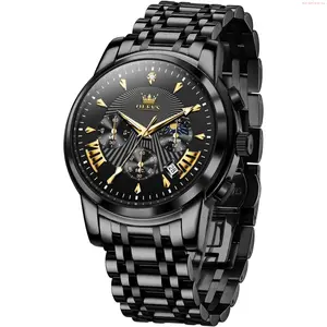 OLEVS Watch OLEVS Men's Luxury Watch Waterproof Luminous Easy Read Chronograph Watches Full Gold/White Dail/Black Face with Calendar Wristwatch