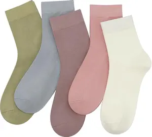 SERISIMPLE Women Thin Viscose Bamboo Socks Crew Lightweight Above Ankle Casual Dress Sock For Ladies Bootie Trouser 5 Pairs