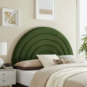Solana Arched Performance Velvet Queen Headboard in Moss Green