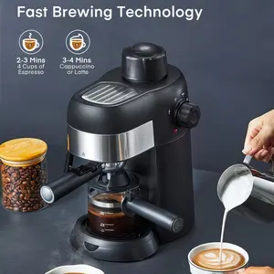 3.5 Bar Compact Espresso Coffee Maker for 4 Cups with Steam Wand and Milk Frother