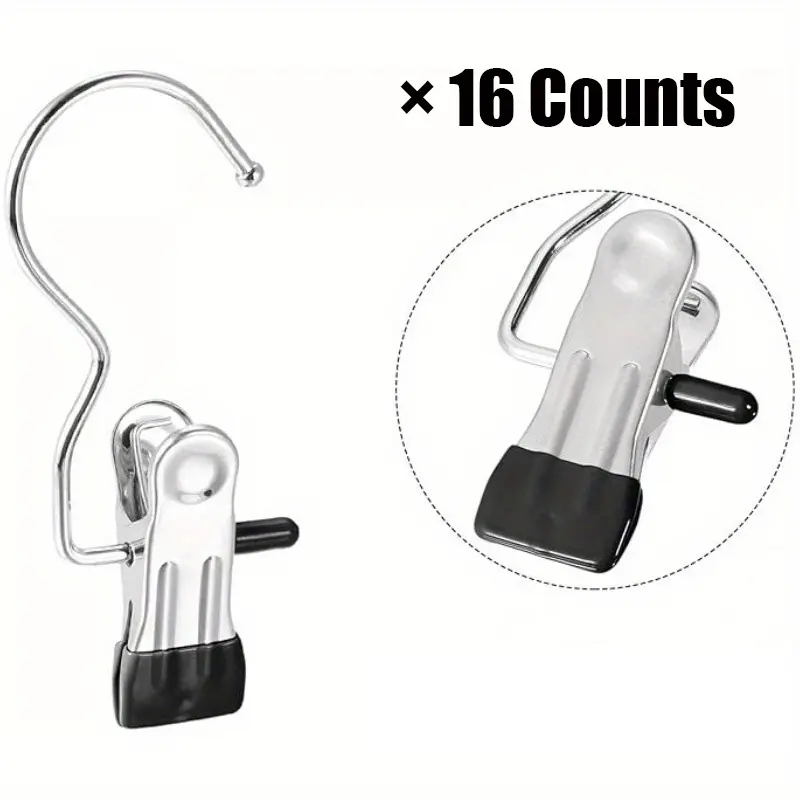 16 Counts Stainless Hanging Clips Clothespins, Ultimate Lightweight Travel Clotheshanger Organizer for Home & More, Spacesaving Hangers Multipurpose Leggings Skirt Hanger，Hat & Pants Trousers Storage Rack，Multifunctional Organized Hooks