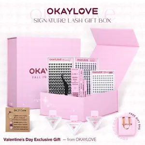 Valentine's Day Gift | OKAYLOVE Lash Clusters Kit with Lira/ Bunny/ Bottom/ DIY Lash Tools/ Crystal Items/ 3 Bottles Glitter Shiny and Signature Gift Card for Valentine's Day and Festival