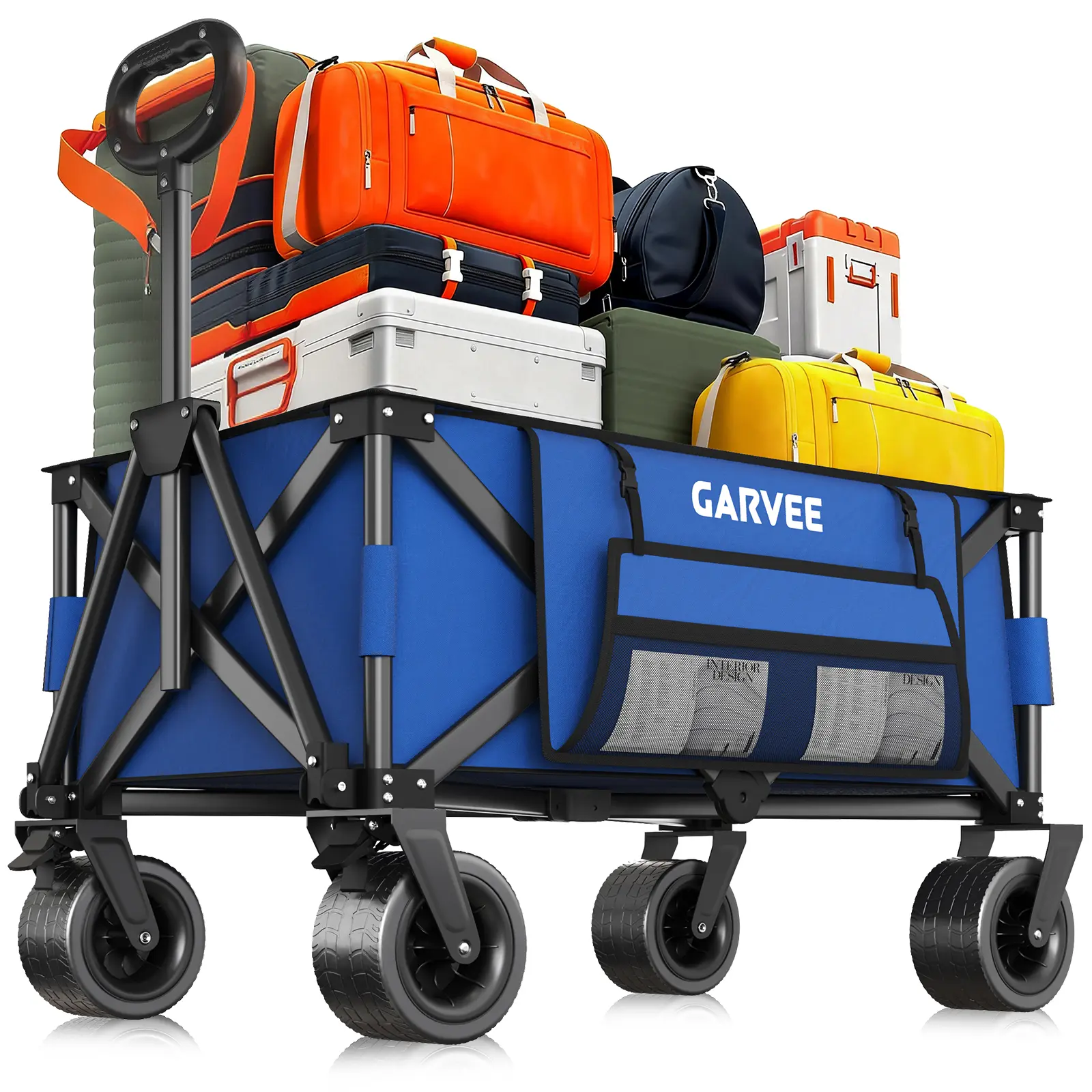 Heavy Duty Folding Camping Wagon Cart, Large Collapsible Outdoor Utility Trolley, 8 Inch All-Terrain Wheels, Waterproof 600D Oxford Fabric, Easy Compact Storage, Perfect for Camping, Beach, Garden and Sports Use
