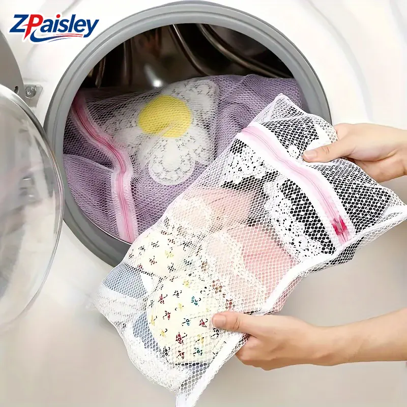 2Pcs Polyester Mesh Laundry Bags Accessories - Secure Zipper, Durable Breathable Fine Mesh Delicates Pouch, Anti-Tangle Anti-Deformation Reusable for Lingerie Bra, Ideal for Gym Washing Machine Use & Travel Storage