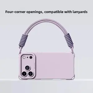 Trendy Lavender Shockproof iPhone Case 14/15/16/17 Pro/Max 4-Corner Openings Lanyard Woven Strap Hands-Free Protective Cover Valentines Day Plush Finger Puppet Cards Multilingual Projection Necklace
