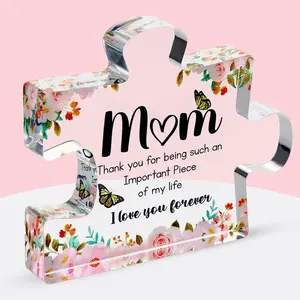 Gifts for Mom - Cute Engraved Acrylic Block Puzzles Piece - Adorable Mom Gift from Son, Daughter - Fun Christmas, Mothers Day, Birthday Gift Idea for Mom - Fancy Decoration Piece for Home
