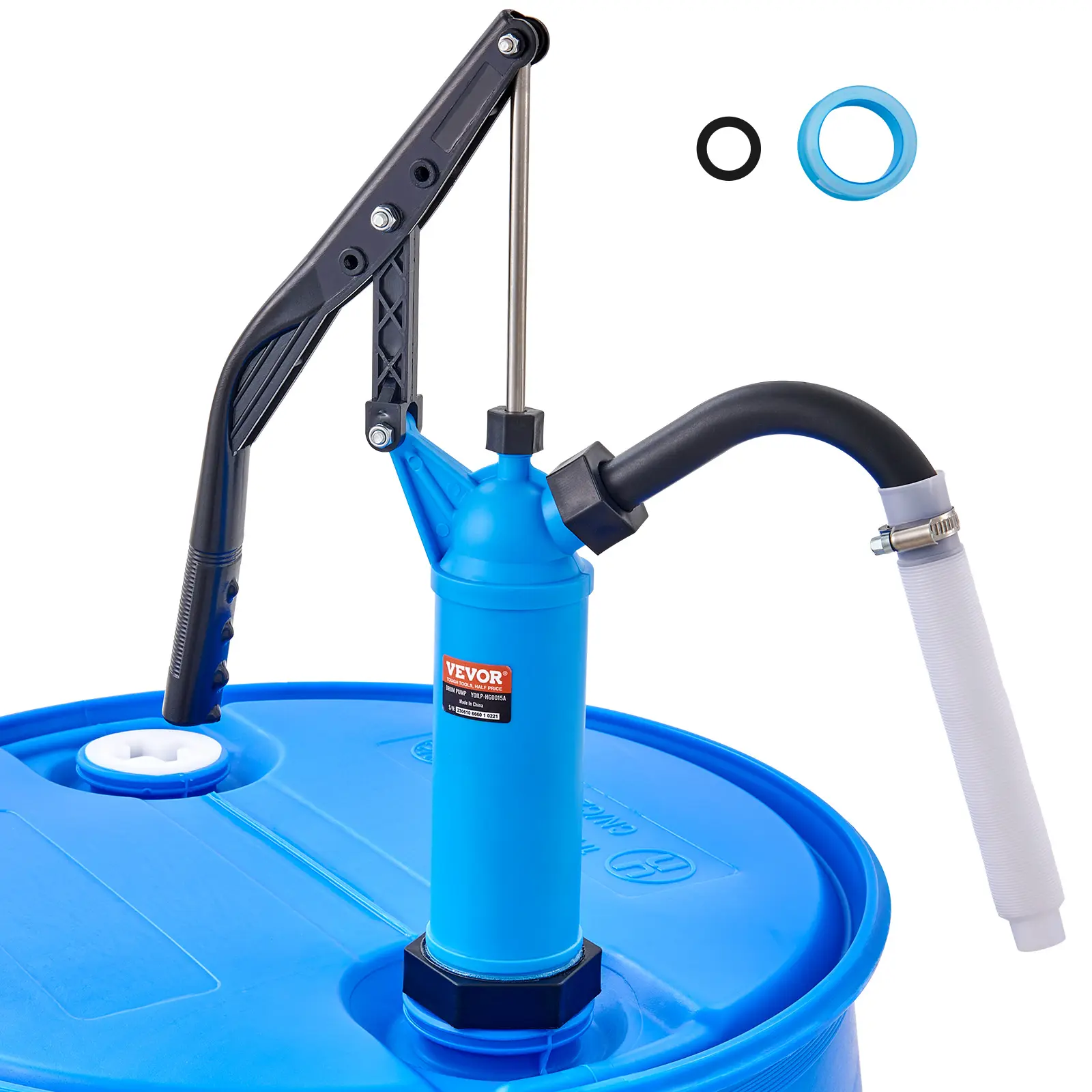 【BackToSchool】VEVOR Drum Pump, 9.5 oz. Per Stroke, Lever-Action Barrel Pump, Fits 5-55 Gallon Drums with 3-Section Suction Tube Assembly & Hose, Hand Operated, Designed to Transfer Water, Alcohol, Corrosive Liquids