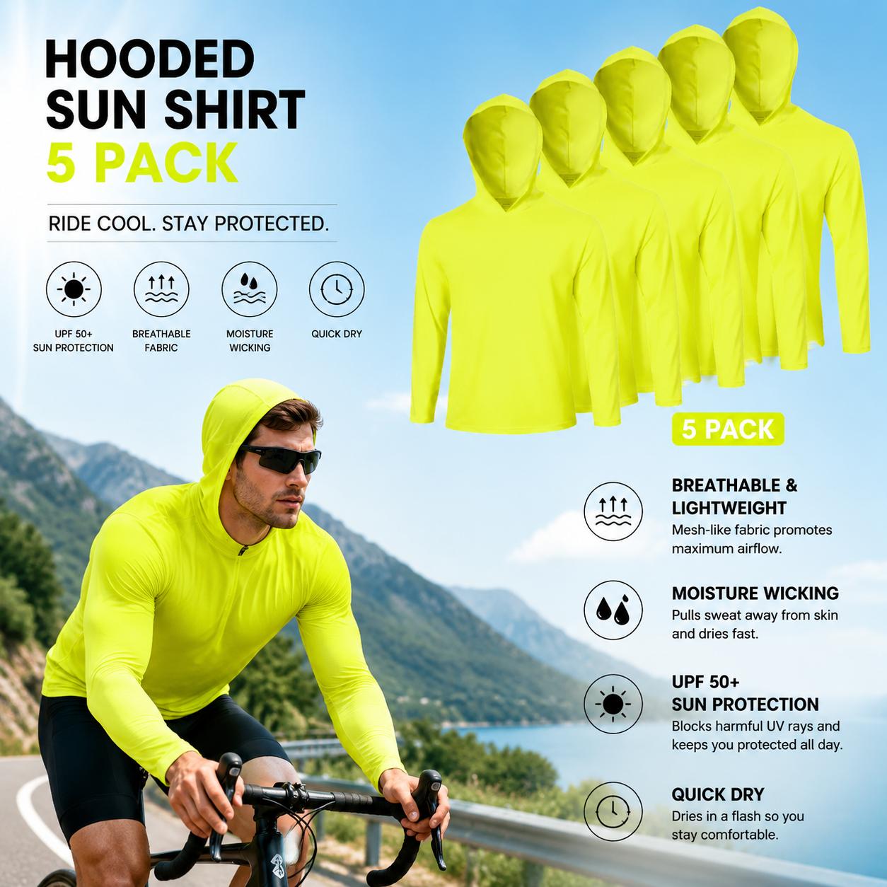 LeeHanTon Men's Sun Shirts Sun Protection Hoodie Shirt UPF 50+ Long Sleeve Work Athletic Shirt with Hooded for Fishing Hiking