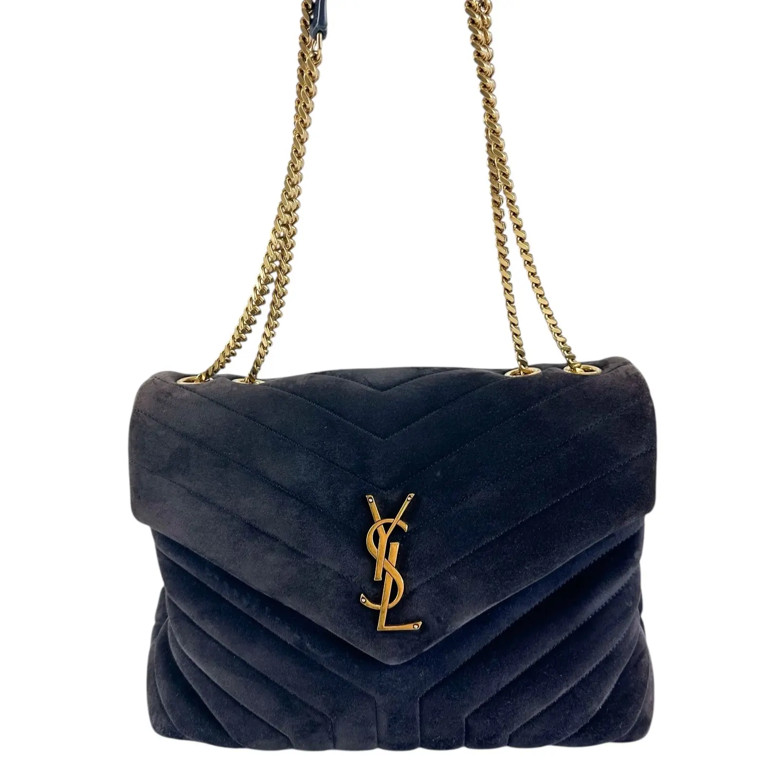 Pre-owned Yves Saint Laurent Deep purple chevron suede. Gold tone hardware. Shoulder Bags SAINT LAURENT DEEP PURPLE SUEDE LOULOU MEDIUM SHOULDER BAG