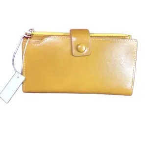 Women's Wallets - Yellow LeatherDesign with Zip Closure and Durable Construction for Everyday Use-RF protection  Solid Color Leather Wallet with view window