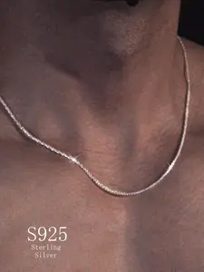925 Sterling Silver Simple Chain Necklace for Men & Women, Fashion Jewelry for Party, Daily Clothing Decor, Daily Wear Necklace, Trendy All-match & Exquisite Jewelry for Birthday Gift, Minimalist Chain Necklaces