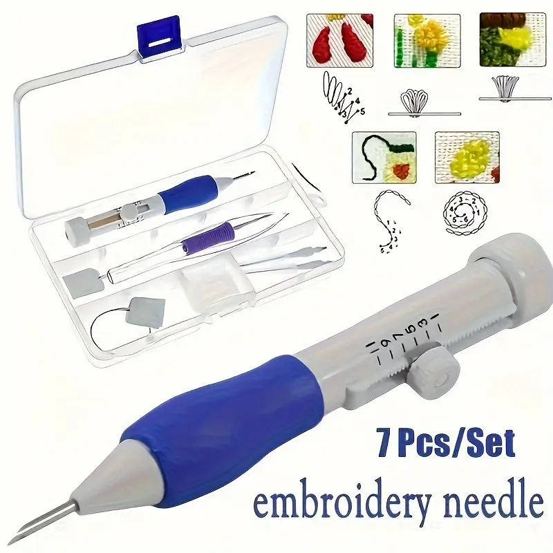 Embroidery Punch Needle Sewing Tool Set, 7 Piece Kit for Hand Knitting & Sewing, Durable Magic Embroidery Stitching Tools, DIY Craft Supplies, Hand Sewing Stitches, Needle Crafts Kit, Handcraft, DIY Crafting Tools