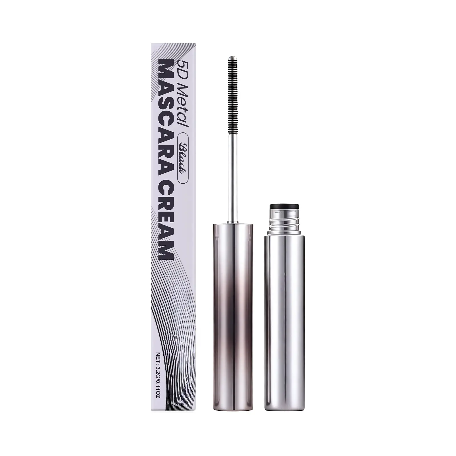 5D Metal Wand Mascara with High-Precision Grooved Brush for Clump-Free Definition, All-Day Wear Black Cosmetic for Smooth Eyelashes, Adults, Single Tube, Lengthening, Resists Smudge, 3.2G, Cream, High-Precision Grooved Metal, Daily, Lash Routine