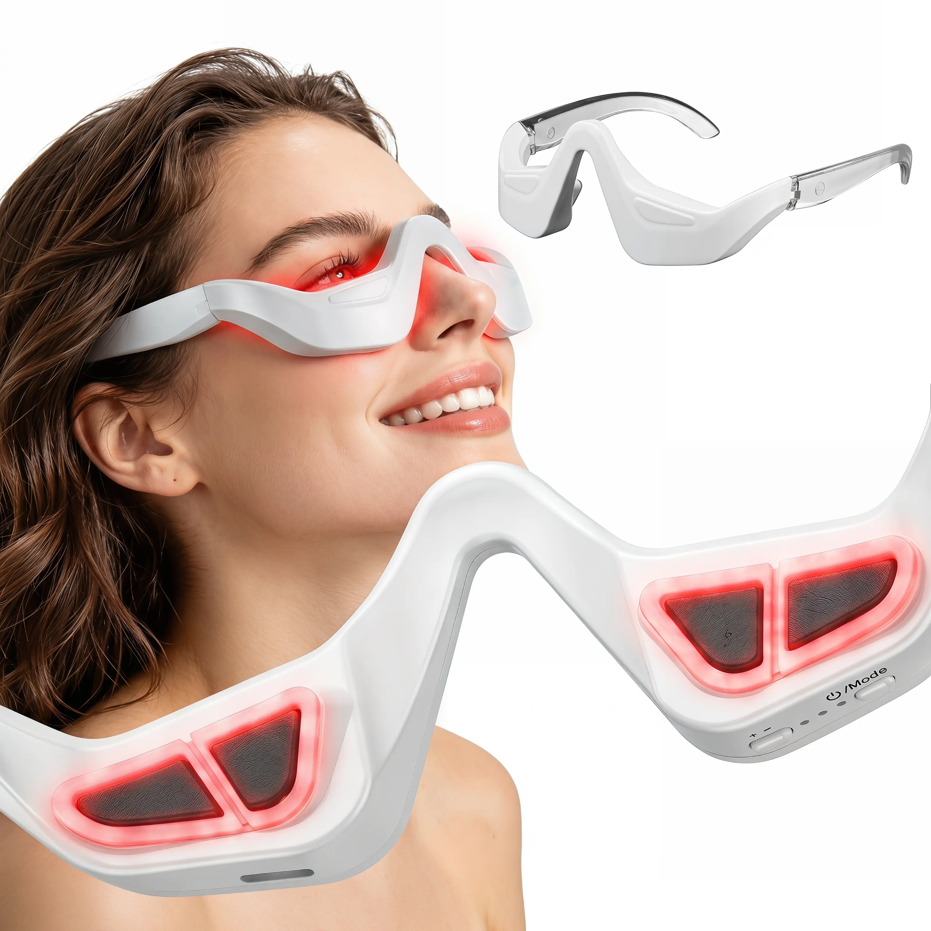 2-in-1 Red Light & Microcurrent  Therapy Glasses | Advanced Treatment for Dark Circles, Puffiness & Fine Lines | Lightweight & Rechargeable, White eye massage tool