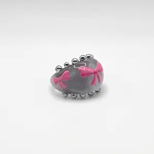 The Ballerina ⋆ ˚｡⋆୨୧˚ Hand-Painted Bubble Ring ⋆ Retro Statement Stacking Ring ⋆ Made in NYC