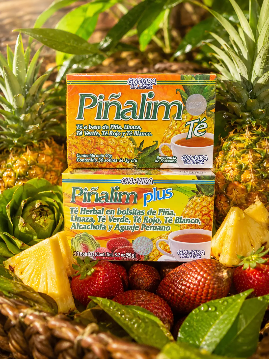Piñalim GN+VIDA Original + Plus Tea Bundle | Pineapple Herbal Detox Tea | 30 Bags Each (2 Boxes)