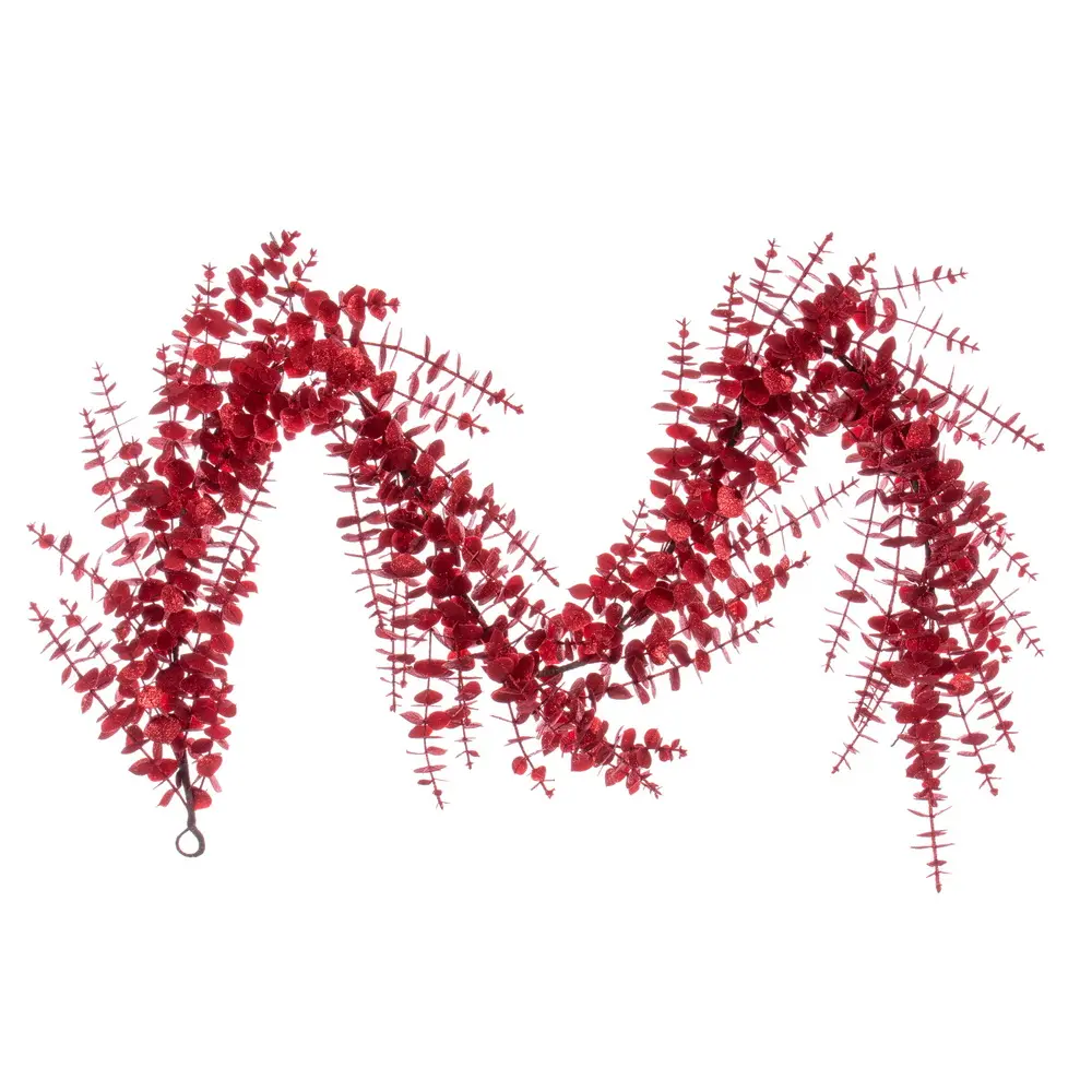 212 MAIN 6 ft. Red Eucalyptus Glitter Garland, Festive Christmas Home Decoration, Party Supplies, Anniversary Gift