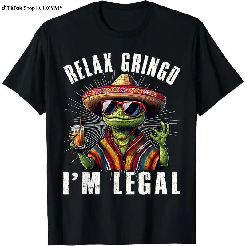 shirts - Cotton Short Sleeve Relax Gringo I'm Legal Mexican Lizard Funny T-Shirt for Men Women - designer hoodies Casual Tshirt