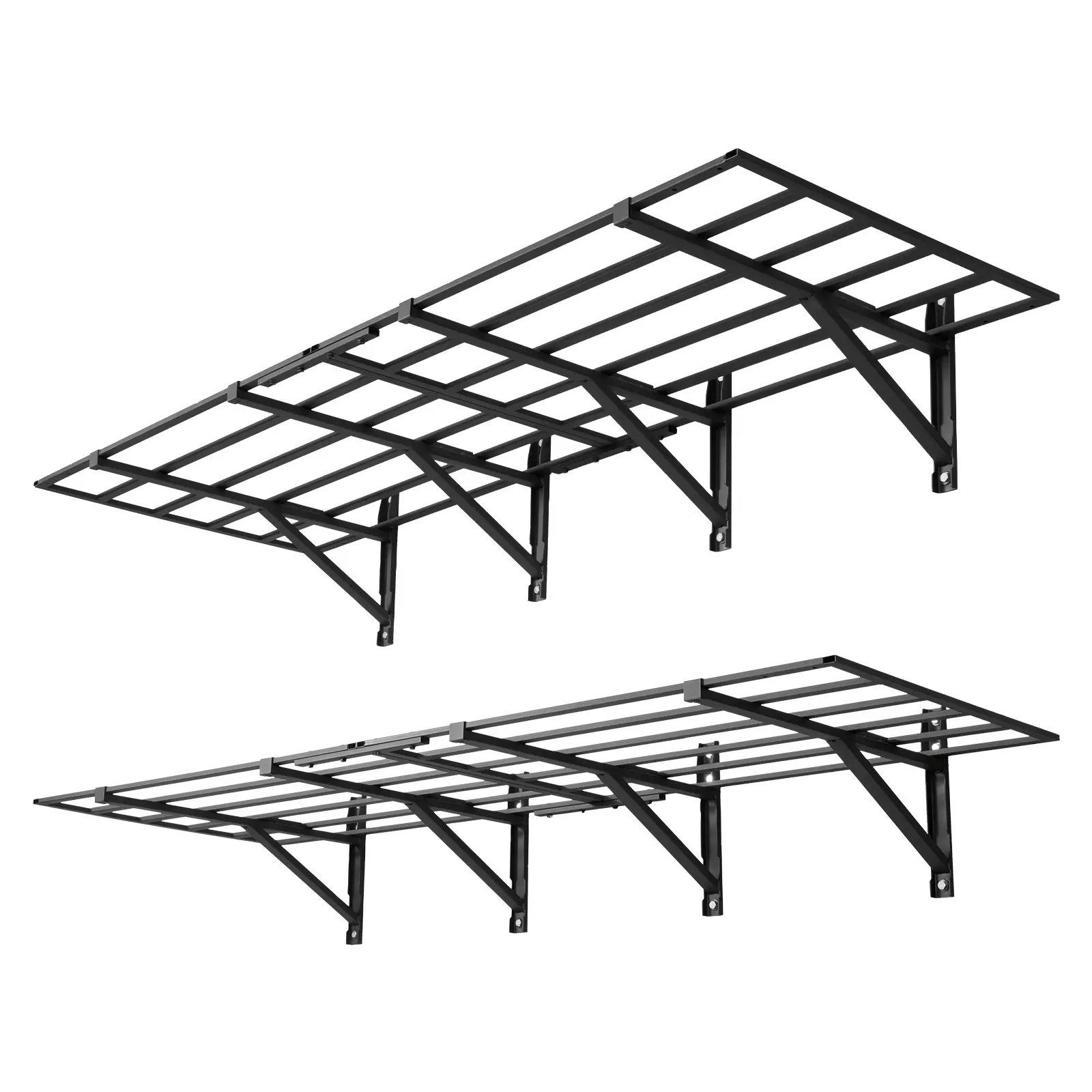 VEVOR 4-Pack Heavy-Duty Steel Wood 2-Tier Wall-Mounted Garage Shelf Kit, 24x72in Floating Shelves, 1600lbs Total Capacity, Black Set for Concrete/Brick/Wood Walls, 2-Tier Space Saving, Tools Stay Put, Installation Support (Father's Day Gift), Garage Organ