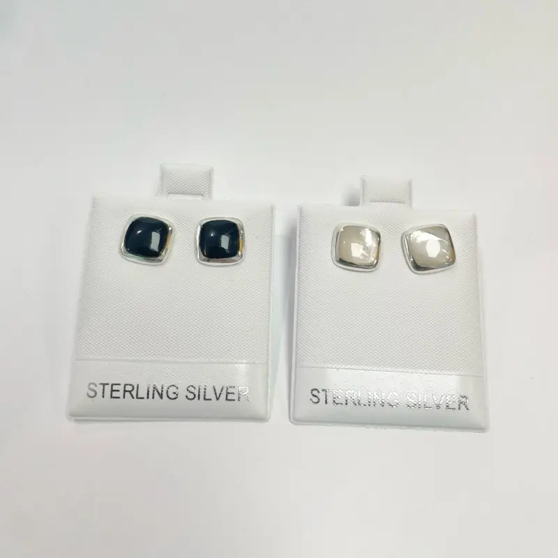 Sterling Silver 925 Mother of Pearl Onyx Stud Earrings 9mm
