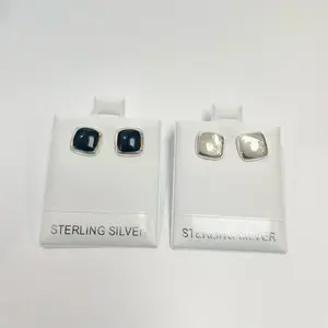 Sterling Silver 925 Mother of Pearl Onyx Stud Earrings 9mm