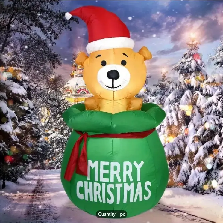 5ft Tall, Teddy Bear In The Christmas Inflatable Bear Gift Box, Outdoor Inflatable Bear For Yard Decoration (1.5m Tall)