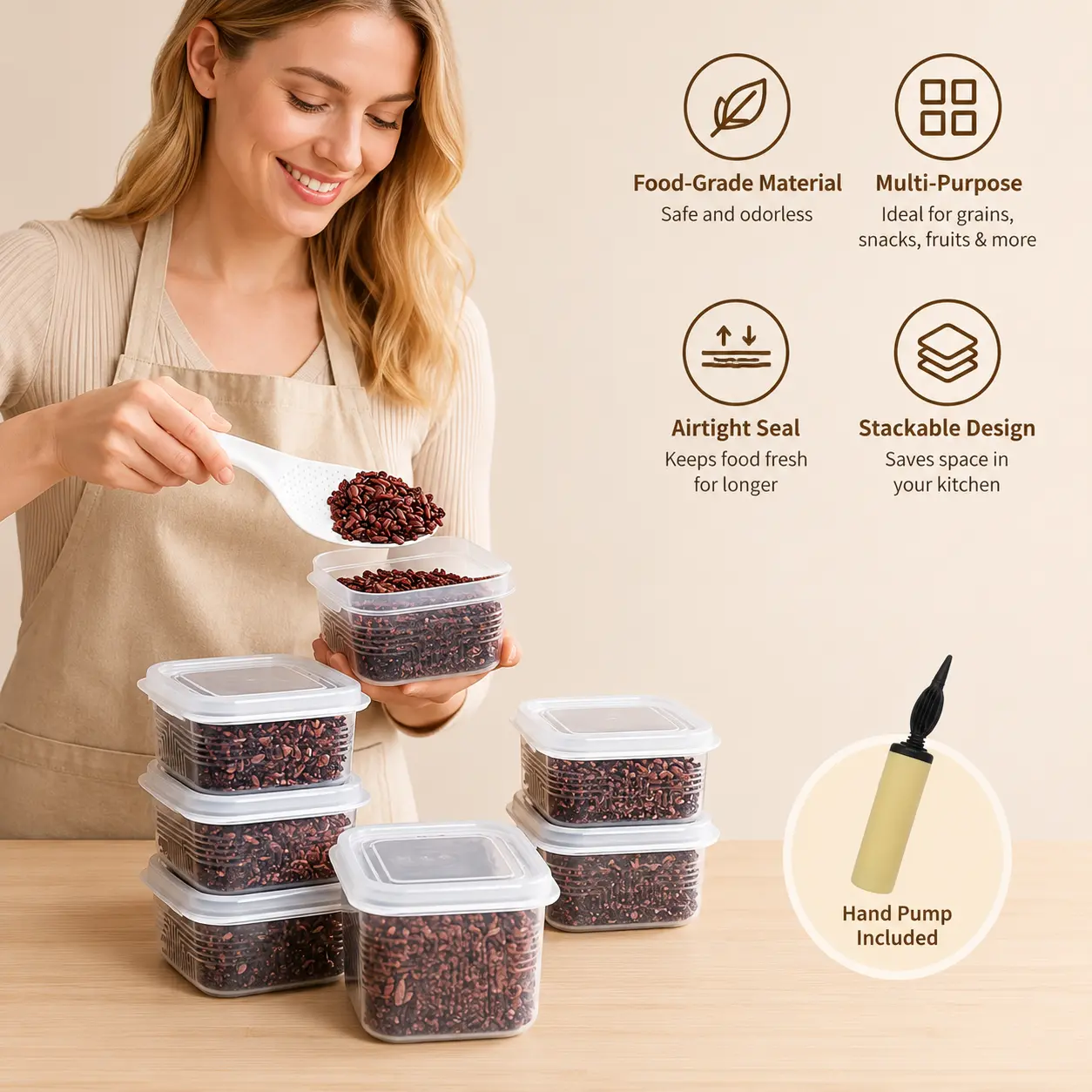 1 Count, Transparent PP Food Storage Container with Sealed Lid, Small Square Box for Rice Vegetable Fruit Fridge Kitchen Storage