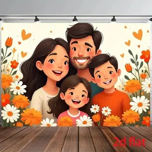 Fathers Day Family Backdrop Cartoon Celebration Theme Tapestry Wall Hanging Photography Background for Family Gathering BBQ Party Garden Event Home Decor Supplies