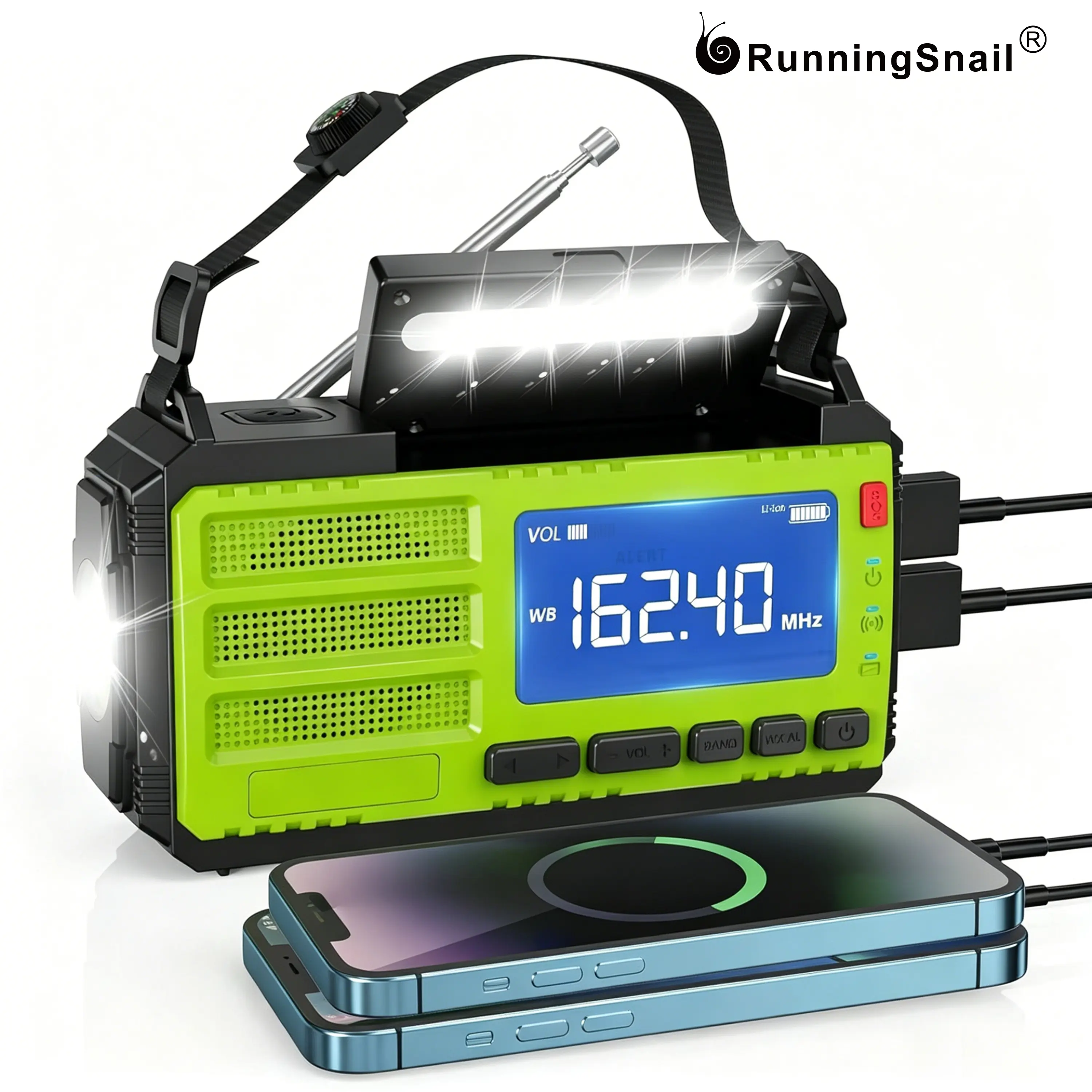 10000mAh Solar Hand Crank Portable Rechargeable Emergency Radio, AM/FM/NOAA Audio, LCD Display, Flashlight, Compass, USB, Handheld Radio for Hurricane Prep & Outdoor Survival