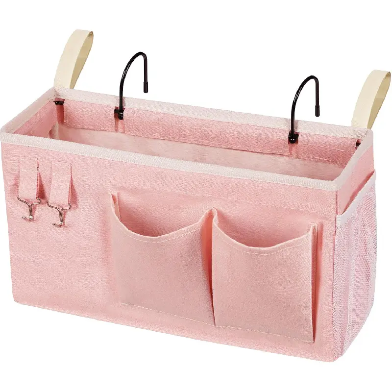 Bedside Caddy/Bedside Storage Bag Hanging Organizer for Bunk and Hospital Beds,Dorm Rooms Bed Rails,Can be Placed Glasses,Books,Mobile Phones,Keys (Light Pink)