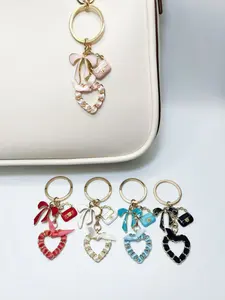 Creative DIY Heart Ribbon Keychain, Elegant Heart Bag Accessory, Bow Charm, Alloy Material, Multiple Colors, Festival Gift