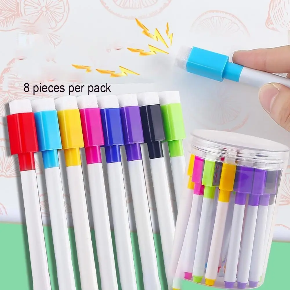 8 Colors Whiteboard Dry Markers, Erase Small Pen Magnet, Colored Pens for Kids, Marker Erasable Pens, Wipe Magnetic Pens, Erasable Gel Pens, Stationery Writing Tools