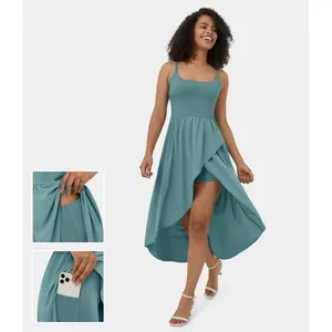 Halara Breezeful Backless High Low 2-Piece Side Pocket Flowy Midi Quick Dry Casual Dress