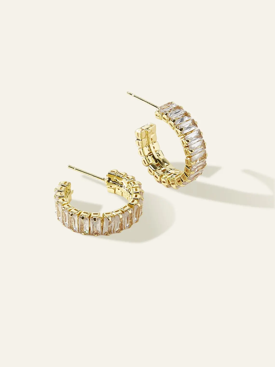 Azazie Simulated Crystal Baguette Huggie Earrings, Art Deco Vintage Style Costume Jewelry for Formal Evening Parties, Simulated Crystal Earrings