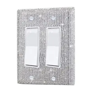 1 PC  Rhinestone double Switch Panel Sticker Rhinestones Socket Frame Wall Plate Cover Bling Plug Outlet Glitter Crystal Home switchplate
