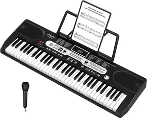 Gaomon 61-Key Abs Plastic Digital Multifunction Piano, Portable Dual Power Electric Keyboard with Microphone, LCD Display, Keynote Stickers, MP3, USB, MIDI Compatibility