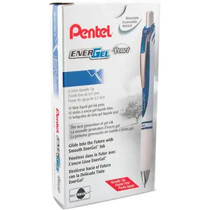 Pentel EnerGel RTX Pearl Retractable Liquid Gel Pen, (0.7mm) Medium Line, Needle Tip, Blue Ink, 12 (BLN77PWC)