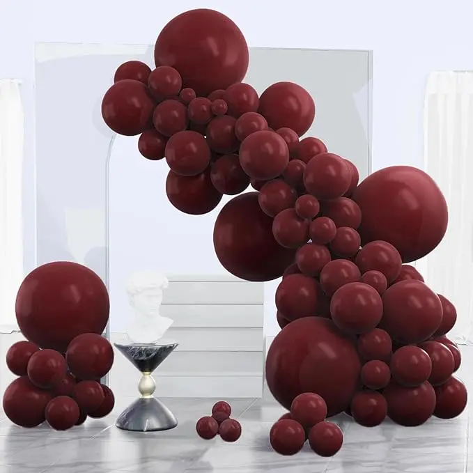 PartyWoo Thick Rubber Round Arch Backdrop Balloon Kit, 120 Pcs (18/12/10/5-in) DEHP-Free Dark Chestnut Maroon Decor, for Wedding & Baby Shower Festive Supplies, Red-Y62