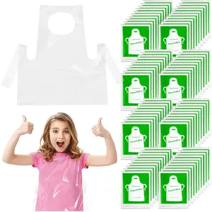 Disposable Clear Plastic Waterproof Aprons Smocks for Kids Aged 4-12, Ideal for Kids Art Painting and Cooking Activities