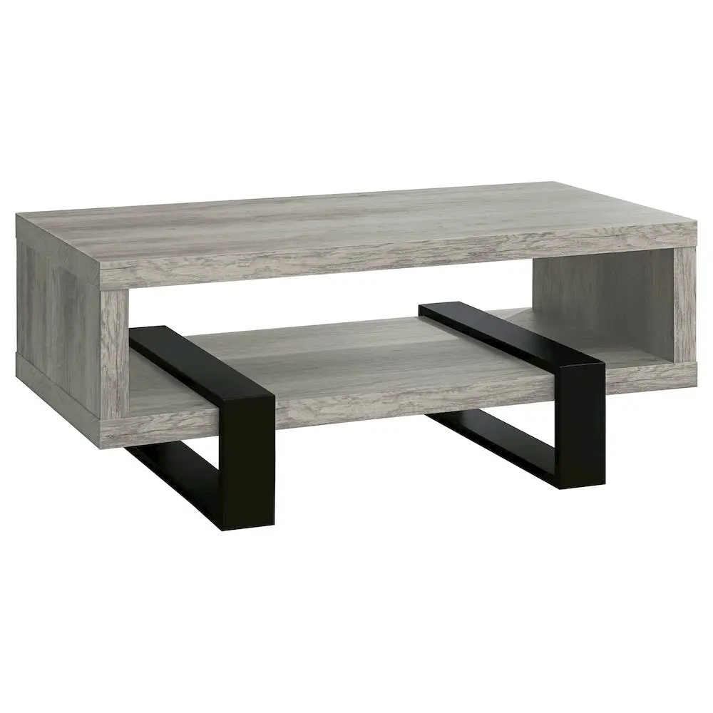 Modern Rustic Dinard Rectangle Engineered Wood Coffee Table - Grey Driftwood Finish, Geometric Legs, Woodgrain Aesthetic