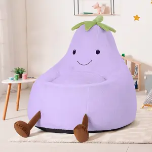 24 Inch Eggplant-Shaped Bean Bag Chair for Adults – Plush & Cozy, Detachable Cover, Non-Slip Bottom, Supportive Foam, Fun Lounger for Home Theater or Room