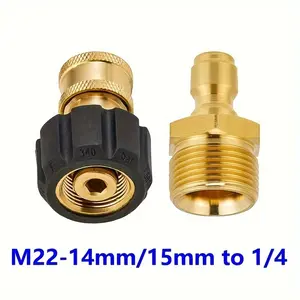 High Pressure Washer Quick Connect Adapter Kit M22 14 Hole/15 Hole to 1/4 Inch Rapid Release Device for High Pressure Hose and Water Gun Accessories Garden Hose Connectors 5000 Psi