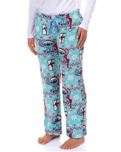 Disney Stitch Pajama Pants Women's Santa Hat Gifts and Snowflakes Lounge Bottoms Sleepwear